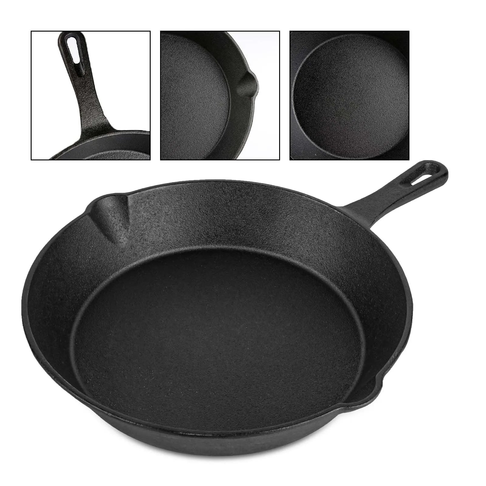Set di 4 Padelle in Ghisa Non Rivestite con Manico Ergonomico, Distribuzione Uniforme del Calore, Padelle in Ferro Multiuso per Cucina Domestica e Barbecue all'Aperto