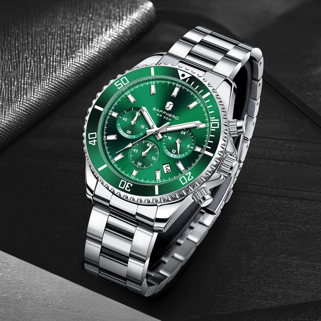SAPPHERO Orologio Uomo Quarzo Cronografo Sport Acciaio Inossidabile Impermeabile 50M