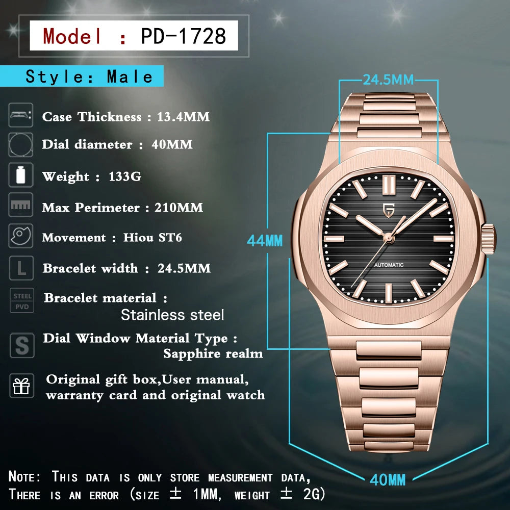 PAGANI DESIGN Orologio da uomo 40MM automatico meccanico lusso oro