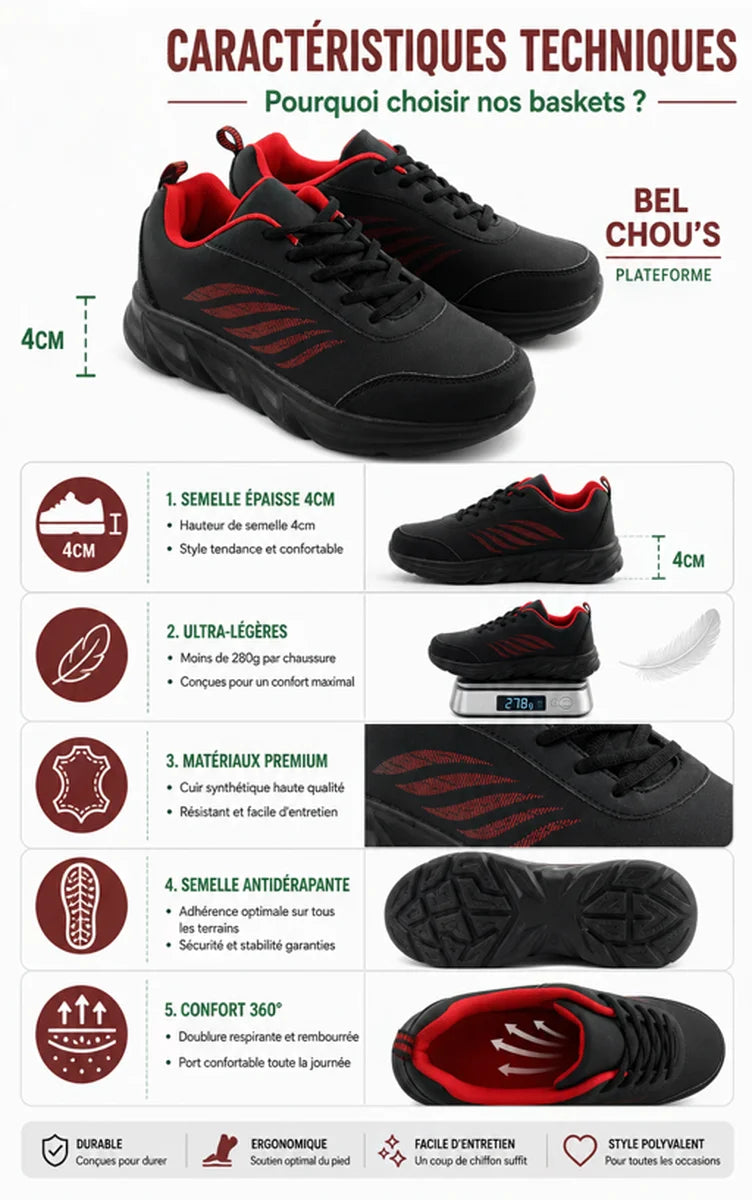 Bel Chou's, ultraleichte Sportschuhe französischer Marke, wasserdichte Sneaker aus Kunstleder, bequeme Sneaker für Herren und Damen, Freizeitschuhe zum Gehen