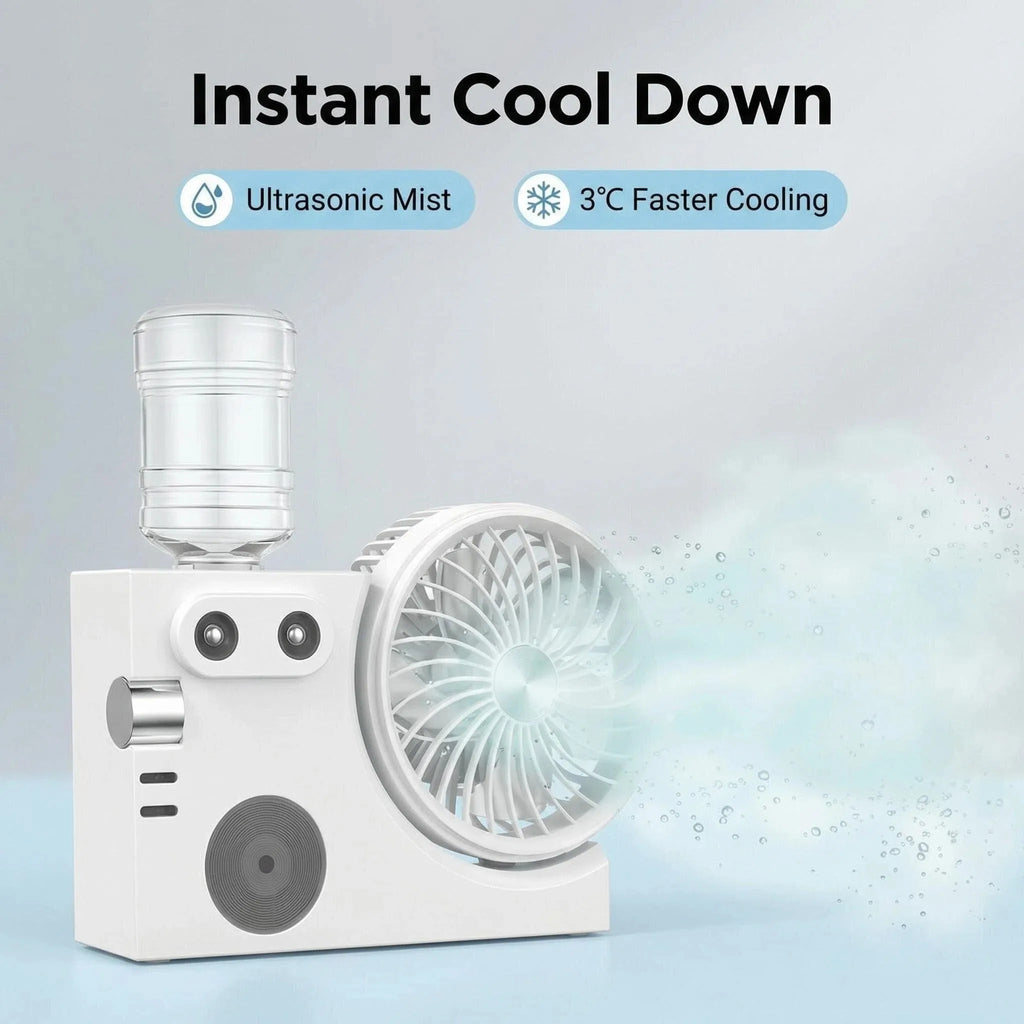 MULIN Tischventilator mit doppelter Zerstäubung – 3-in-1-Wasserkühlung, wiederaufladbarer 1200-mAh-USB-Akku, 3 Geschwindigkeiten, leise, ideal für Schreibtisch, Büro und Zuhause – Modell MU-TFS268