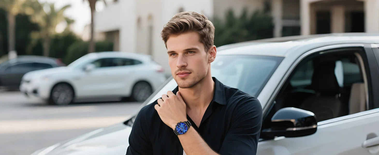 SAPPHERO Orologio da Polso Quarzo Uomo Acciaio Inossidabile Impermeabile 50M Cronografo