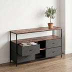 Anajqaqia Moderner TV-Ständer mit 4 Schubladen, Aufbewahrungsschrank mit LED-Beleuchtung, Metallrahmen, geeignet für Wohnzimmer und Schlafzimmer, 137 x 30 x 78 cm