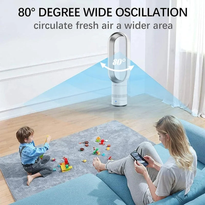 Ventilatore senza pale da 16 pollici, a torre con diametro di 80 cm °   Base oscillante, telecomando, regolazione continua della velocità, display LED, funzione di spegnimento automatico, ventola di raffreddamento portatile