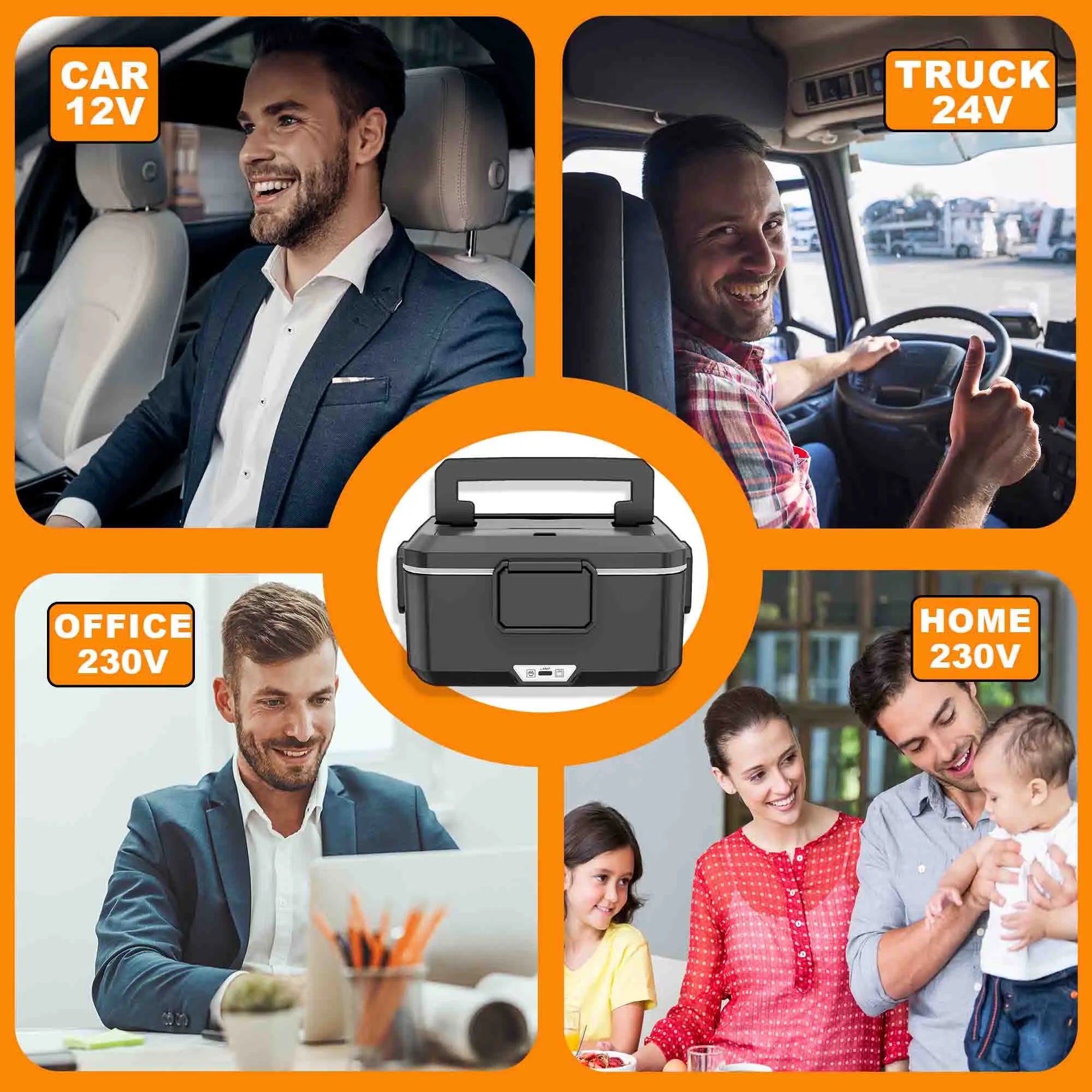 Elektrische Lunchbox 80 W 2,5 L, tragbare, herausnehmbare Edelstahl-Lunchbox für Auto/LKW/Büro mit Thermotasche (2,5 L Schwarz)