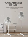 Ventilatore a Piantana, 3 Velocità Regolabili, Oscillazione 90°, Altezza Regolabile, Flusso d'Aria Potente e Funzionamento Silenzioso, Ideale per Casa e Ufficio, Bianco