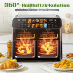 Sinaopus 2000W XXL 9L Doppelkorb-Heißluftfritteuse Multifunktions-Luftfritteuse mit LED-Touchscreen Timer Automatische Kochprogramme