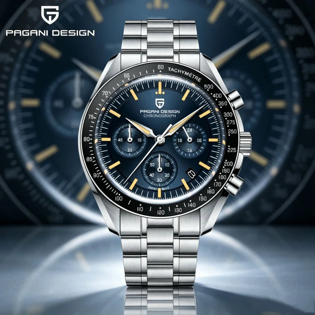 PAGANI DESIGN Orologio da Polso al Quarzo con Vetro Zaffiro, Cronografo Sportivo Impermeabile 10 Bar, Acciaio Inossidabile 316L