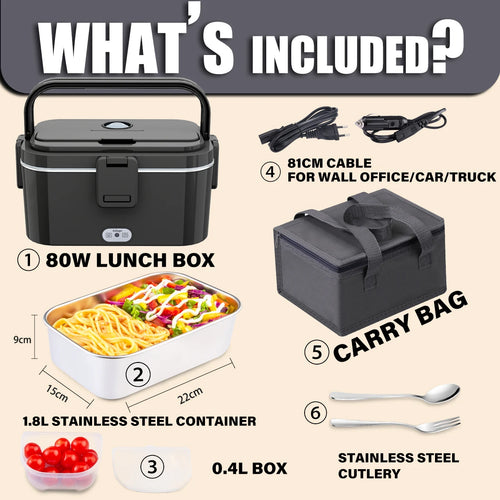 Tragbare Lunchbox für LKW und Büro, Doppelnutzung, 1,8 l großes Fassungsvermögen, 80 W Heizleistung, Bento-Box mit integrierter Heizung