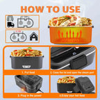 Elektrische Lunchbox 80 W 2,5 L, tragbare, herausnehmbare Edelstahl-Lunchbox für Auto/LKW/Büro mit Thermotasche (2,5 L Schwarz)