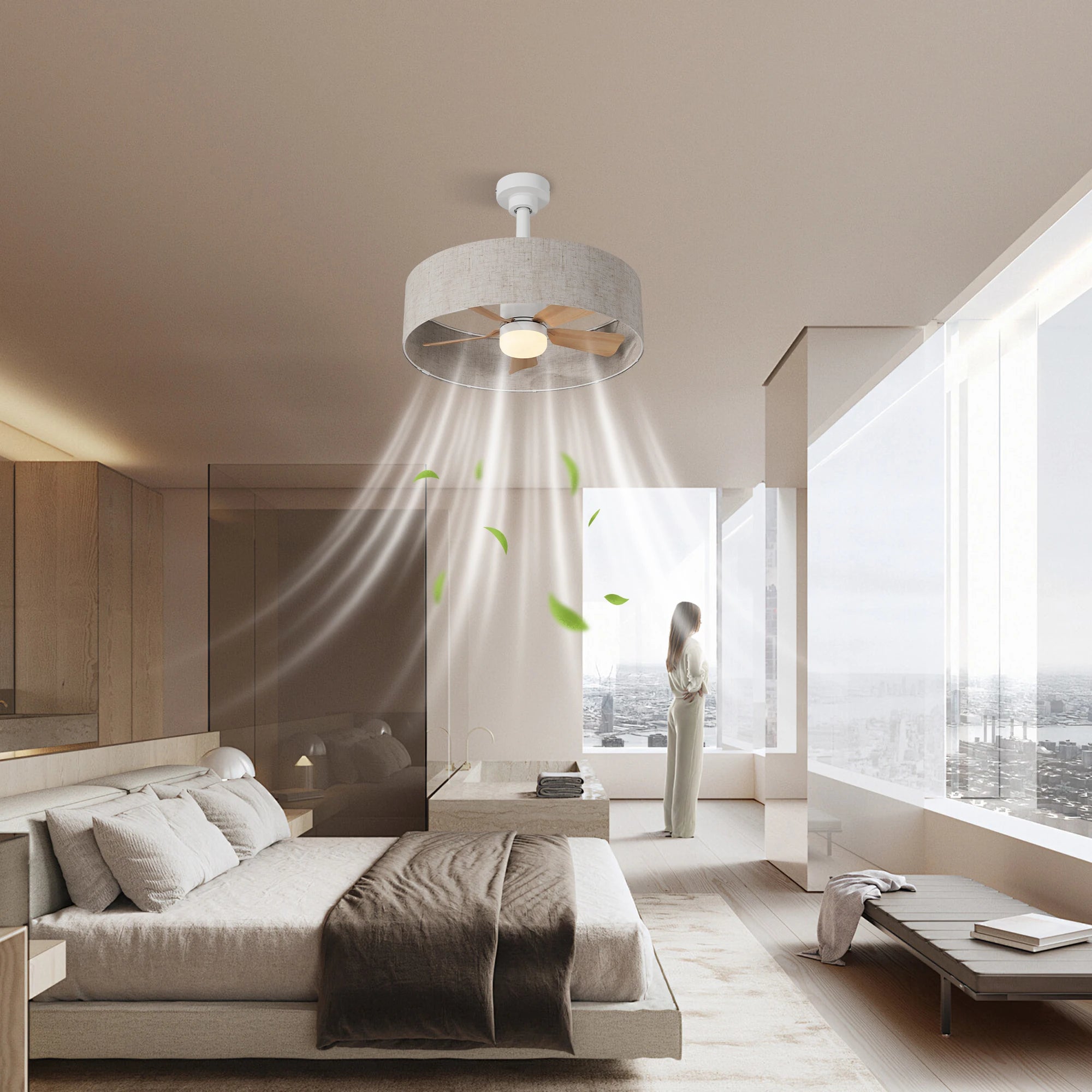 Ventilatore da soffitto a LED con luce, dimmerabile, controllo tramite app, 6 velocità, timer, 3000K-6500K