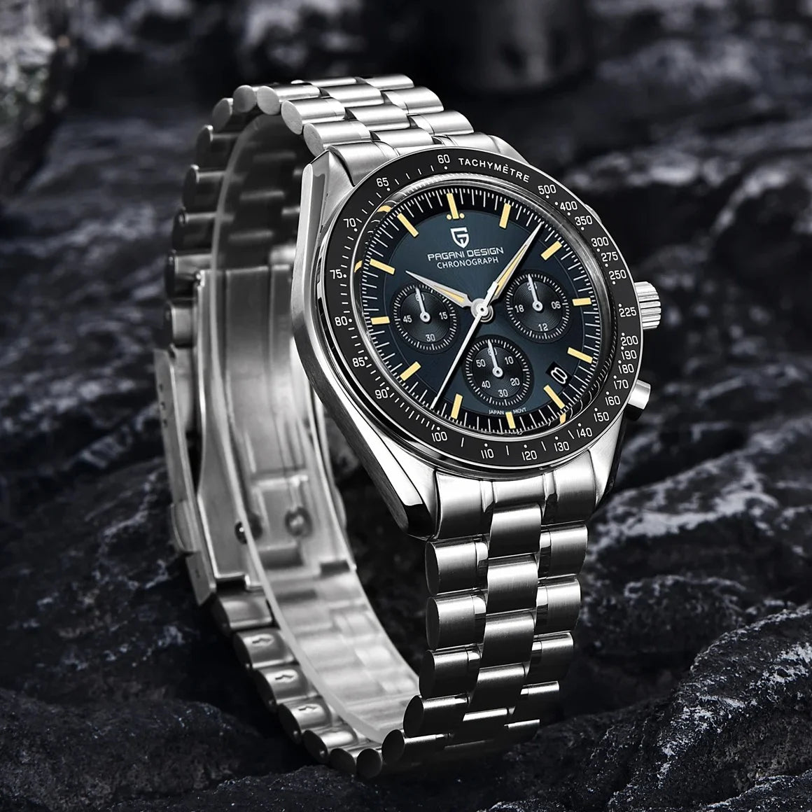 PAGANI DESIGN Orologio da Polso al Quarzo con Vetro Zaffiro, Cronografo Sportivo Impermeabile 10 Bar, Acciaio Inossidabile 316L
