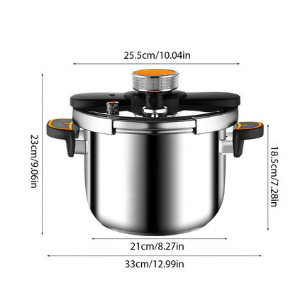 Stainless Steel Anti-Explosion Pressure Cooker, Compatible with Gas and Induction Hobs, Fast High-Pressure Cooking 100kPa, Multi-Safety Device for Home Use