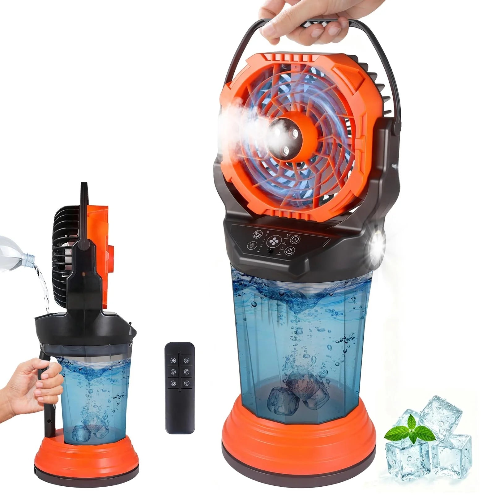 Ventilatore nebulizzatore portatile a batteria, 30.000 mAh, serbatoio acqua da 15 litri, 4 velocità, 1.200 CFM, 150 °   Oscillatore per Campeggio, Verde