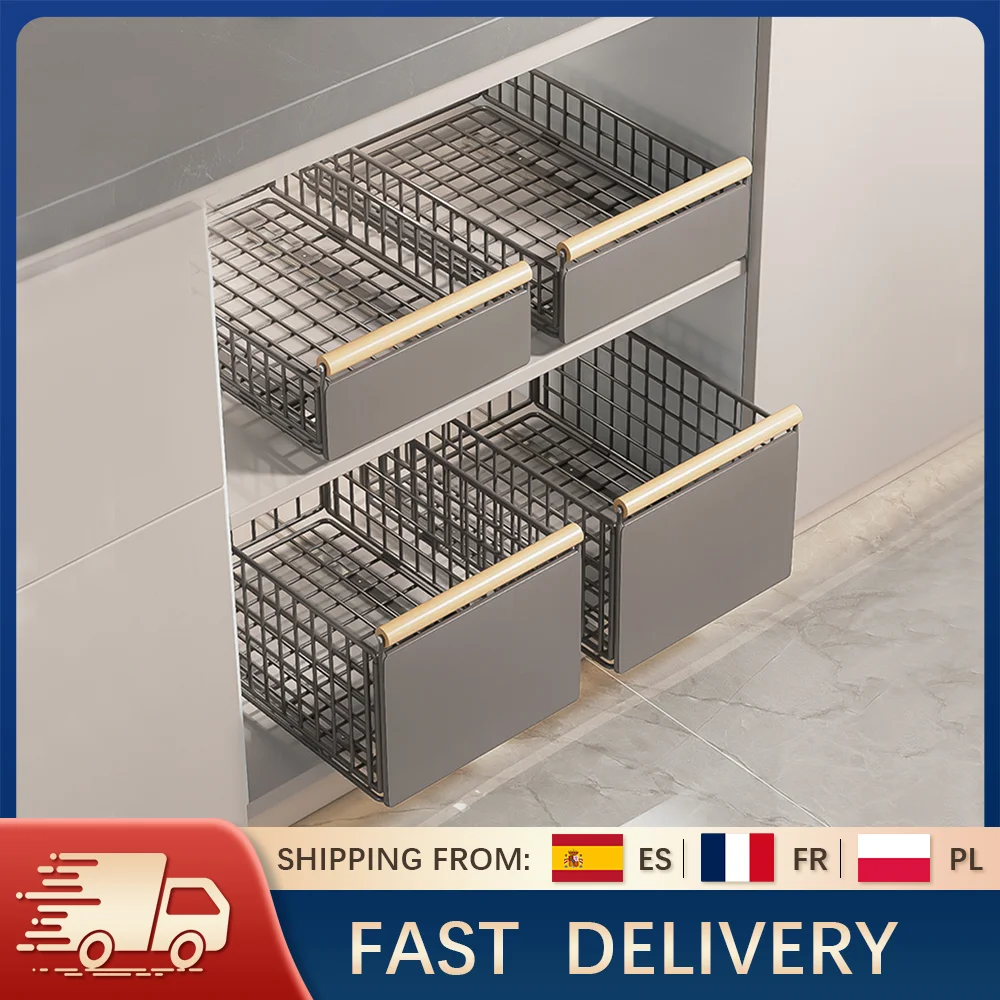 Ausziehbarer Organizer mit Holzgriff, Push-Pull-Auszugskorb für Schrank, klappbarer Schubladenauszug, Abtropfgestell für Küchenspüle/Badezimmer