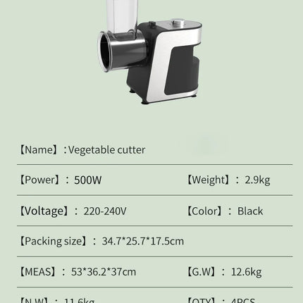 Tagliaverdure elettrico da 500 W, affettatrice multifunzionale 5 in 1, lame di taglio sostituibili per utensili da cucina domestici