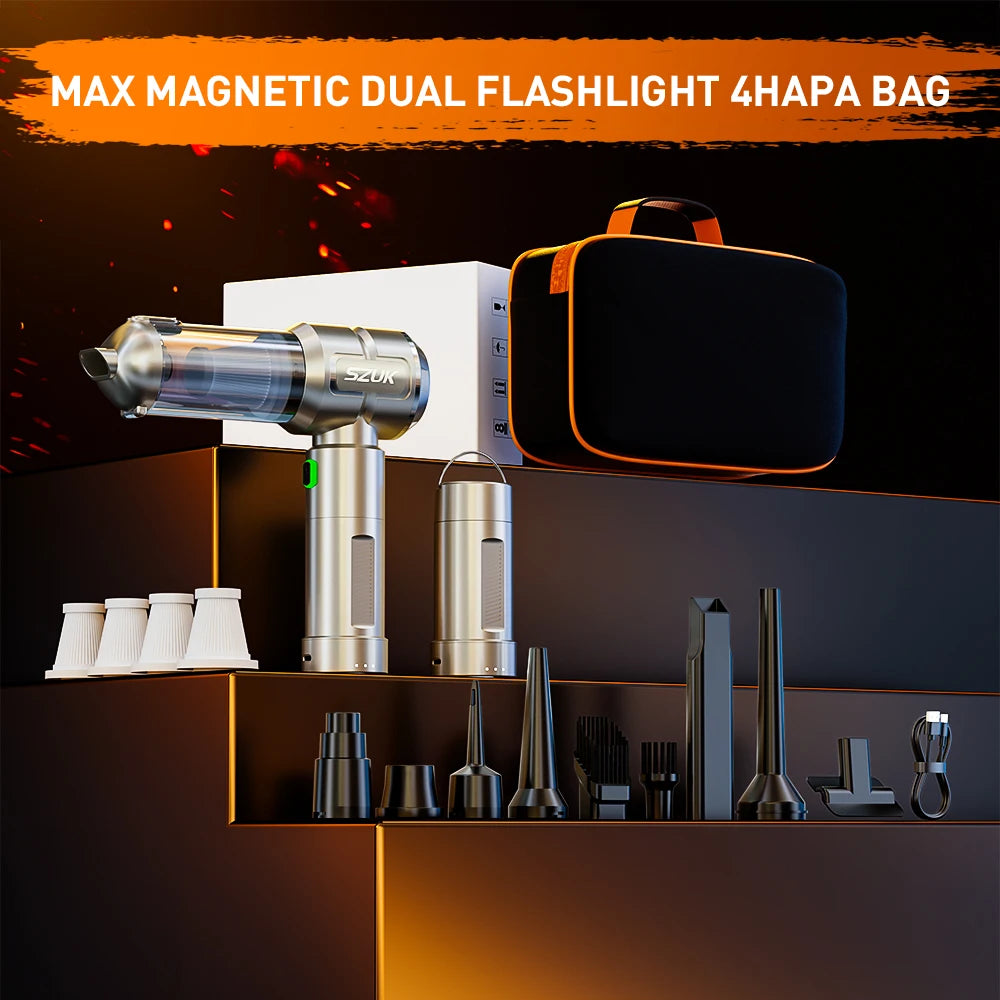 SZUK Neuer kabelloser Auto-Staubsauger, tragbarer Handstaubsauger, Mini-Gebläse mit LED-Licht, leistungsstarker Akku-Staubsauger