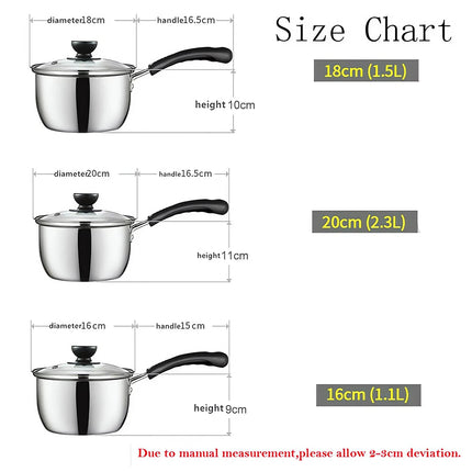 Set di 3 Casseruole Antiaderenti in Acciaio Inox per Induzione con Coperchi in Vetro, 16/18/20cm
