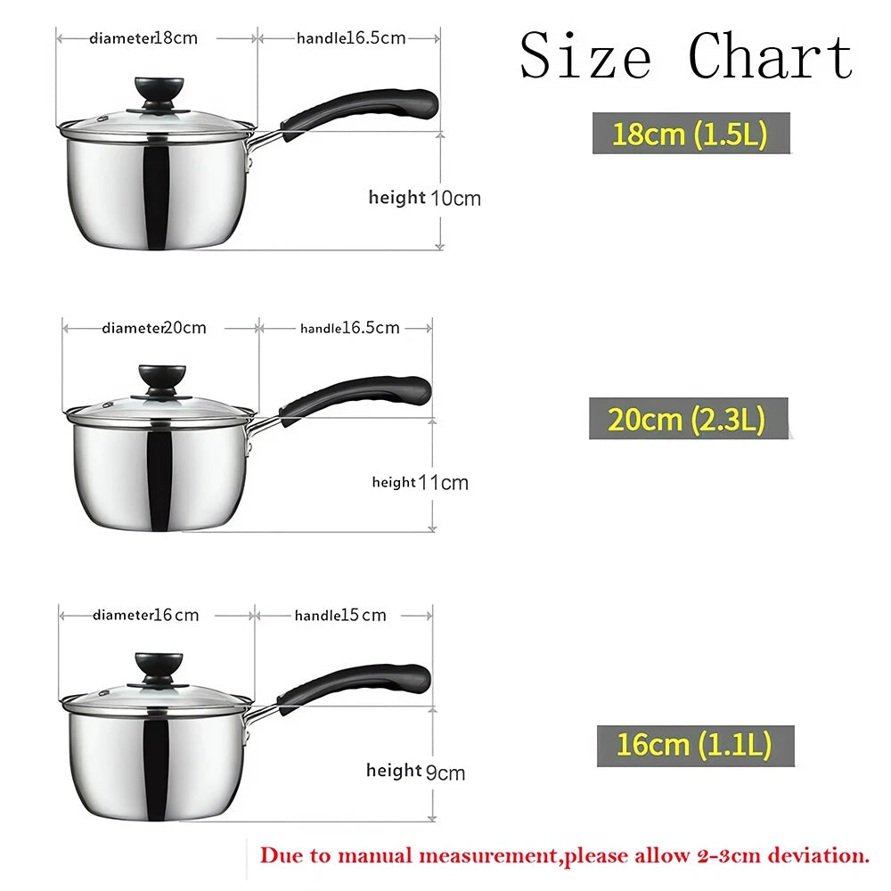 3er-Set antihaftbeschichteter Edelstahl-Töpfe für Induktion mit Glasdeckeln, 16/18/20cm