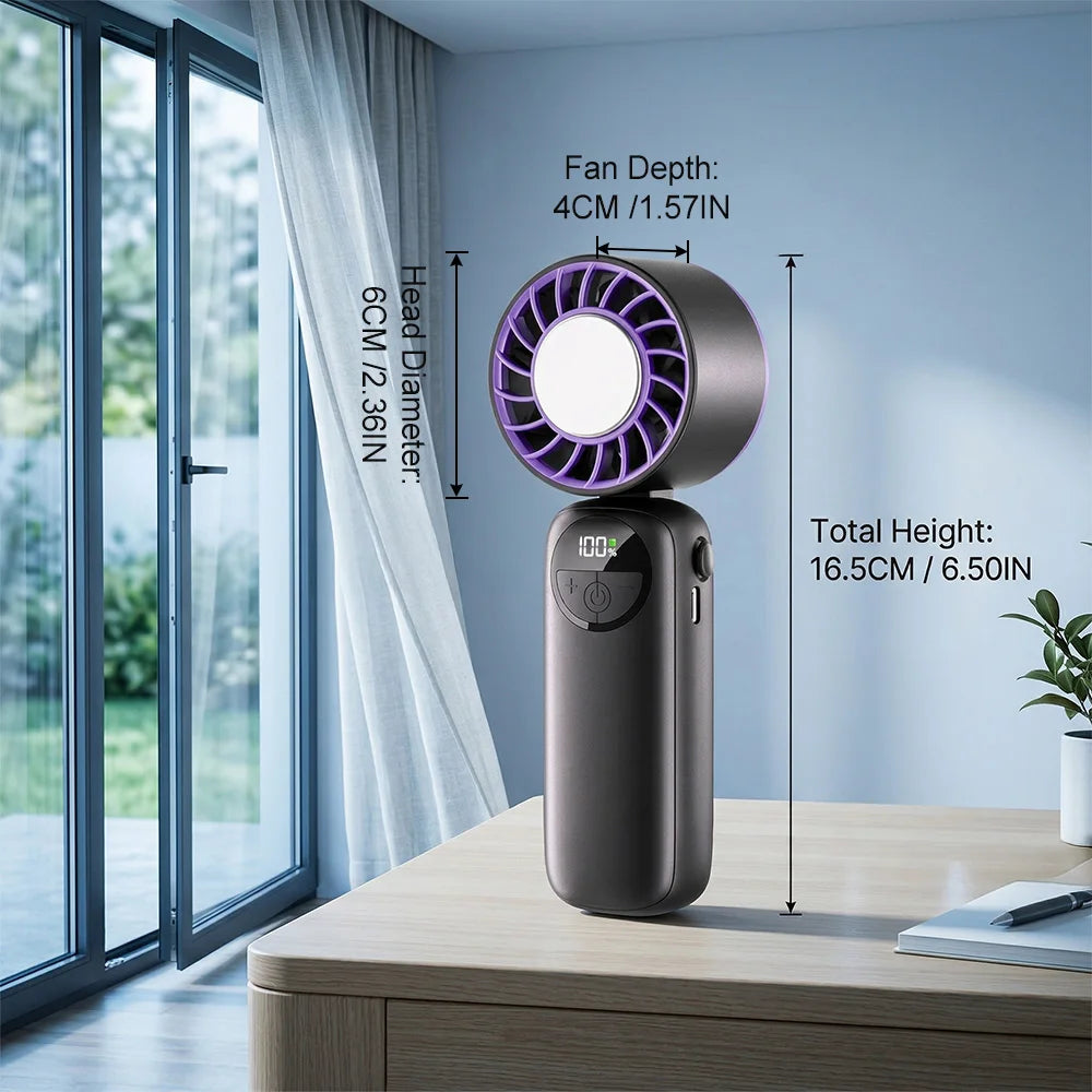 Mini ventilatore portatile palmare pieghevole LIPETY con raffreddamento a ghiaccio, 120 velocità, USB ricaricabile con schermo display