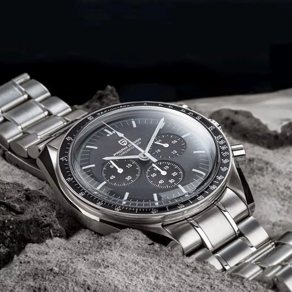 PAGANI DESIGN Orologio da Polso Uomo Luna Quarzo Cronografo Acciaio Inox Nero
