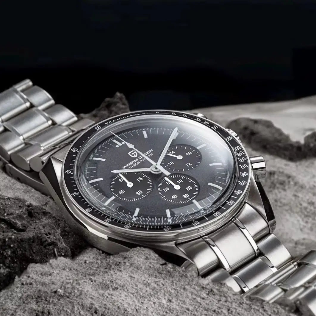 PAGANI DESIGN Orologio da Polso Uomo Luna Quarzo Cronografo Acciaio Inox Nero