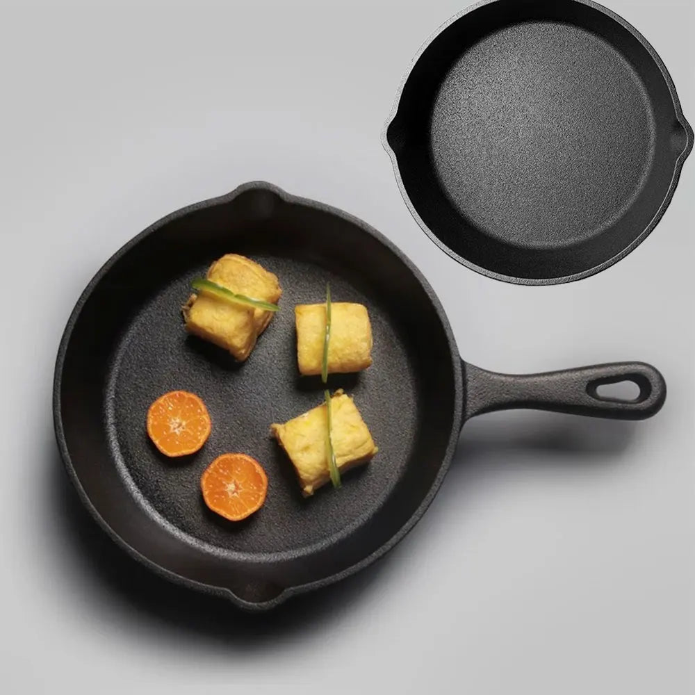 Padella in ghisa nera non rivestita, 3 pezzi, per friggere alimenti, cucinare, fornelli antiaderenti, padella per frittata