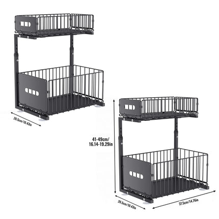 2-Tier Pull-Out Organizer with Sliding Basket, Adjustable Height, Under-Sink Shelf for Kitchen, Spice Rack