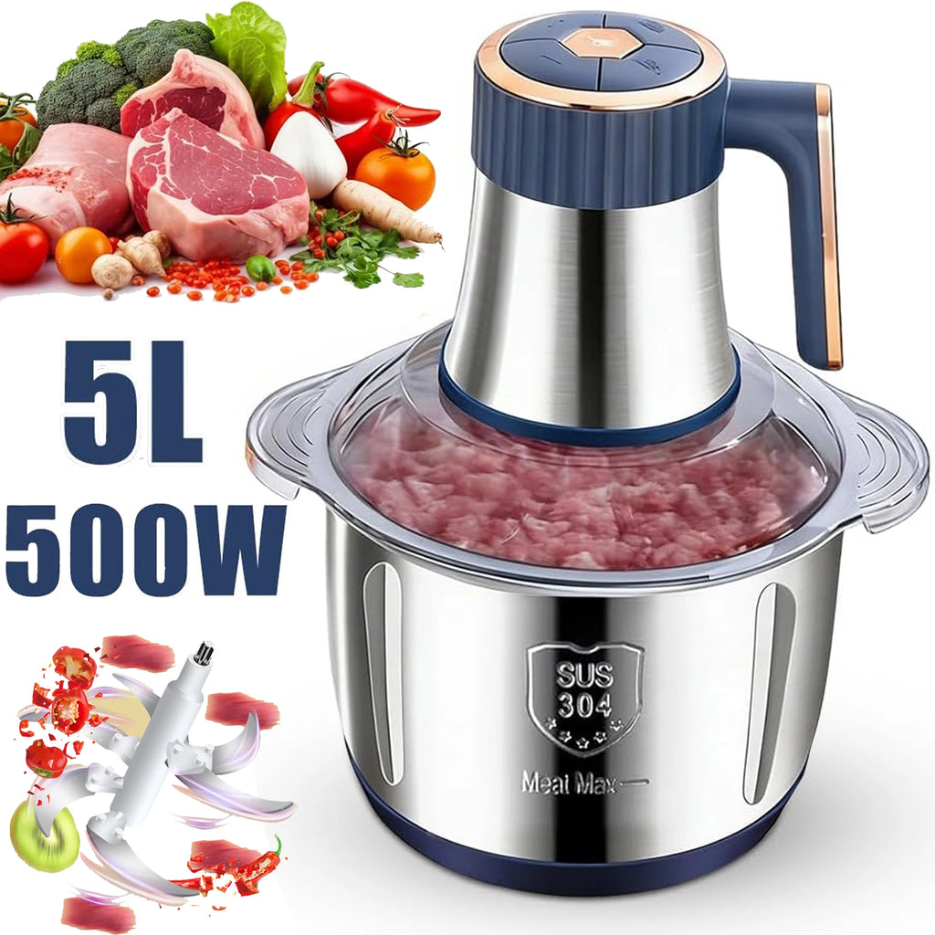 Elektrischer Fleischwolf 5L, Edelstahl-Zerkleinerer, Multifunktionaler Gemüseschneider, Prozessor, Küchenmixer