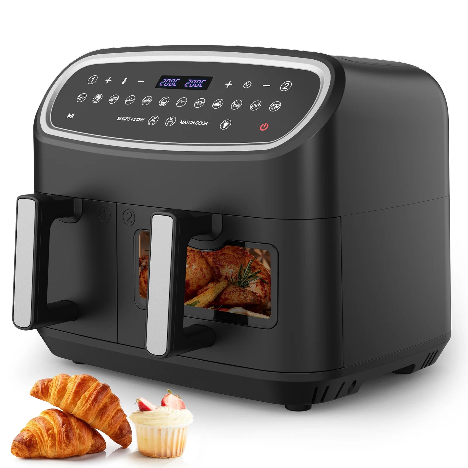 Friggitrice ad aria dual zone 10 litri Gidgimo con touch screen LED e finestra