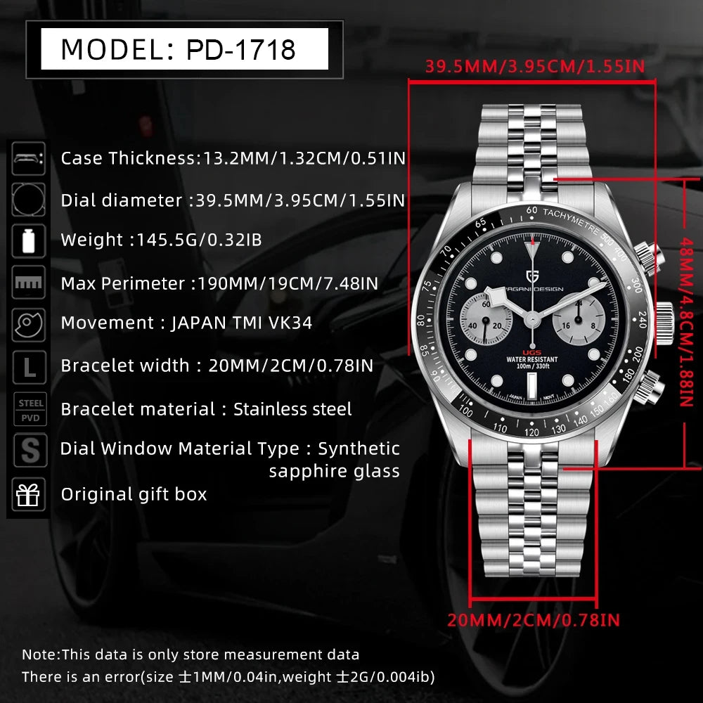 Nuovo Orologio da Uomo PAGANI Panda DESIGN 2026, Orologio Cronografo Sportivo di Lusso al Quarzo, Vetro Zaffiro AR, Luminoso e Impermeabile