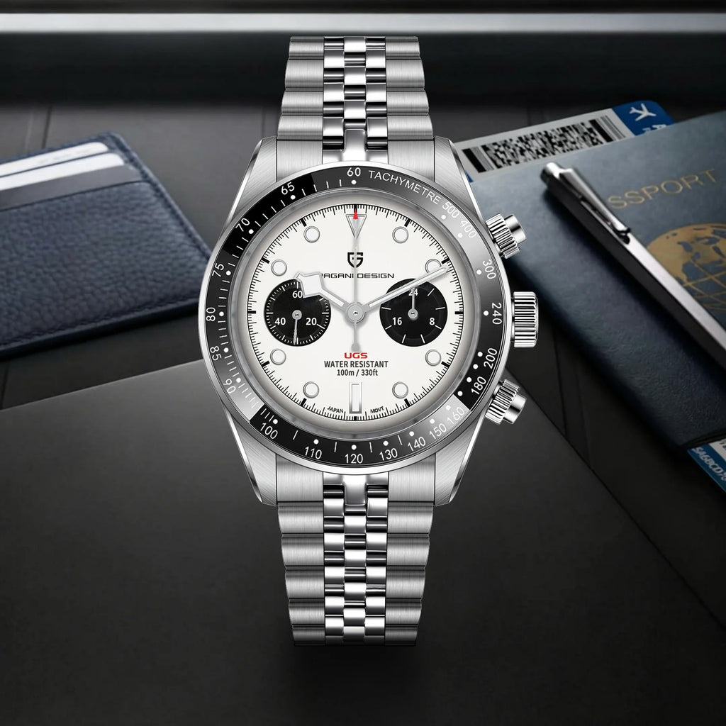 PAGANI DESIGN Orologio da polso al quarzo cronografo uomo, modello Panda, vetro zaffiro, impermeabile 10 bar