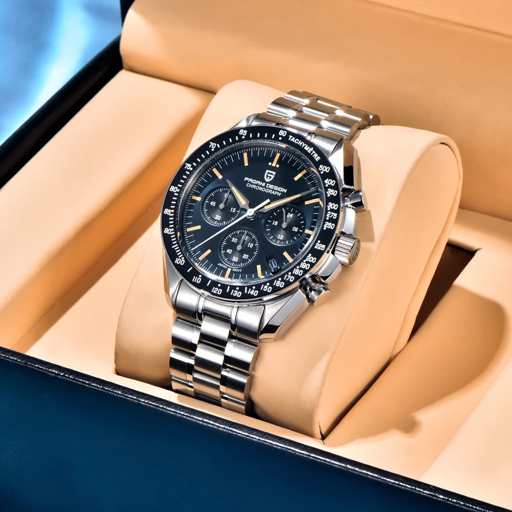 PAGANI DESIGN PD-1701 Moon Orologio da polso al quarzo uomo cronografo sportivo acciaio inossidabile vetro zaffiro