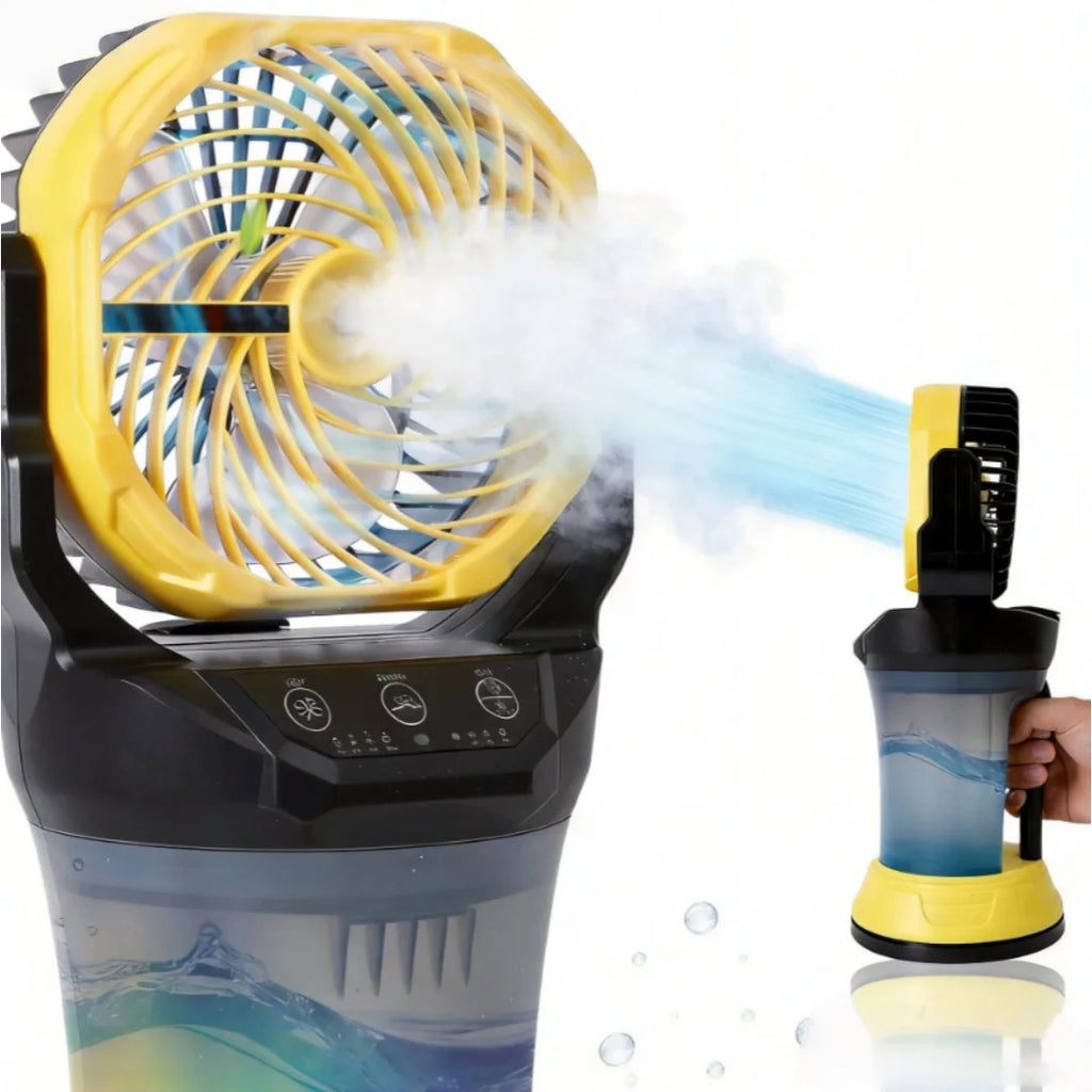 Ventilatore Portatile Nebulizzatore a Batteria 15.000 mAh 2.000 ml Luce RGB 4 Velocità 90° °   Oscillazione Nero Giallo