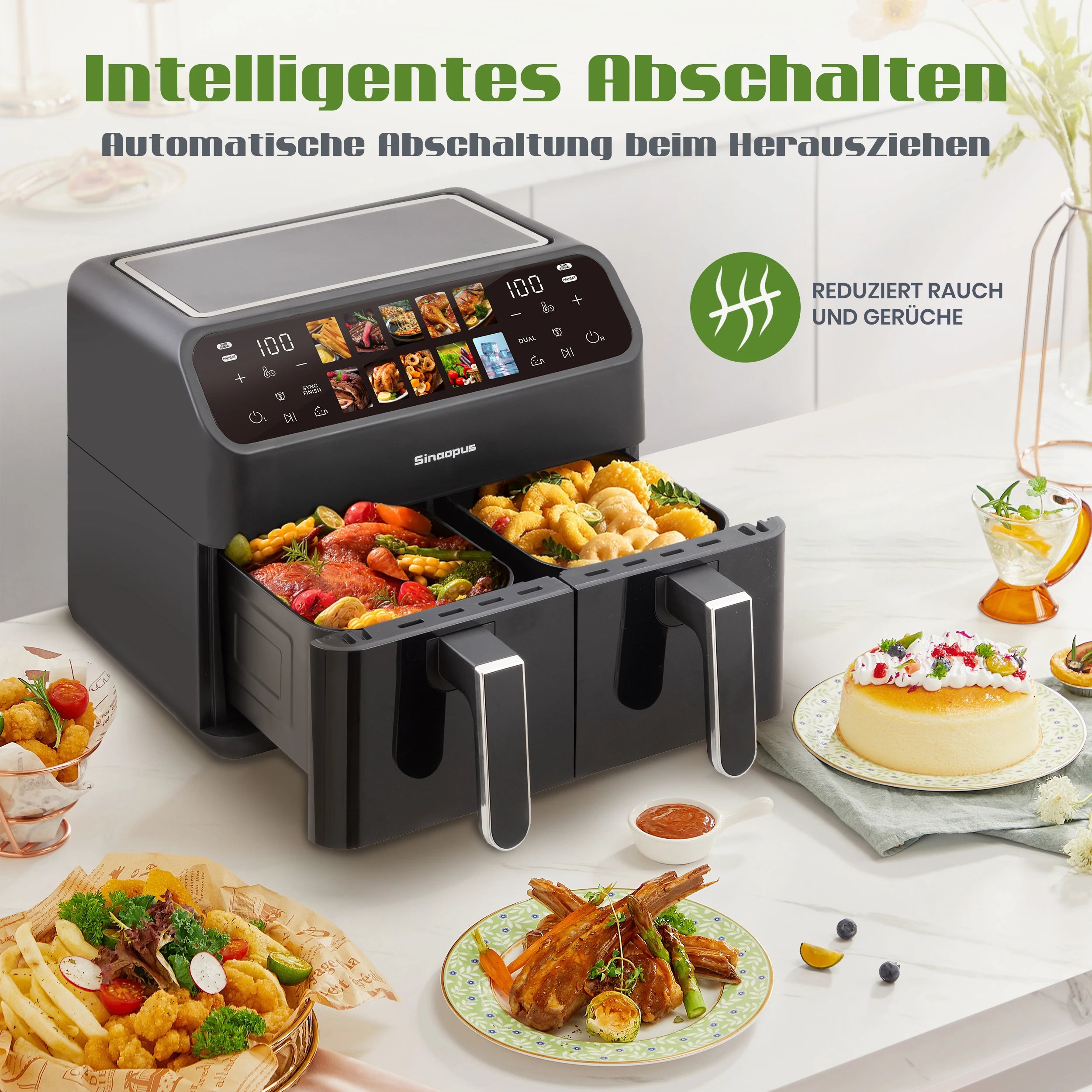 Friggitrice ad Aria Calda Senza Olio da 9L con Doppio Cestello e Finestra - Kitchen