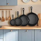 Set di 4 Padelle in Ghisa Non Rivestite con Manico Singolo, 14/16/20/26CM, per Cucina Domestica e Campeggio all'Aperto