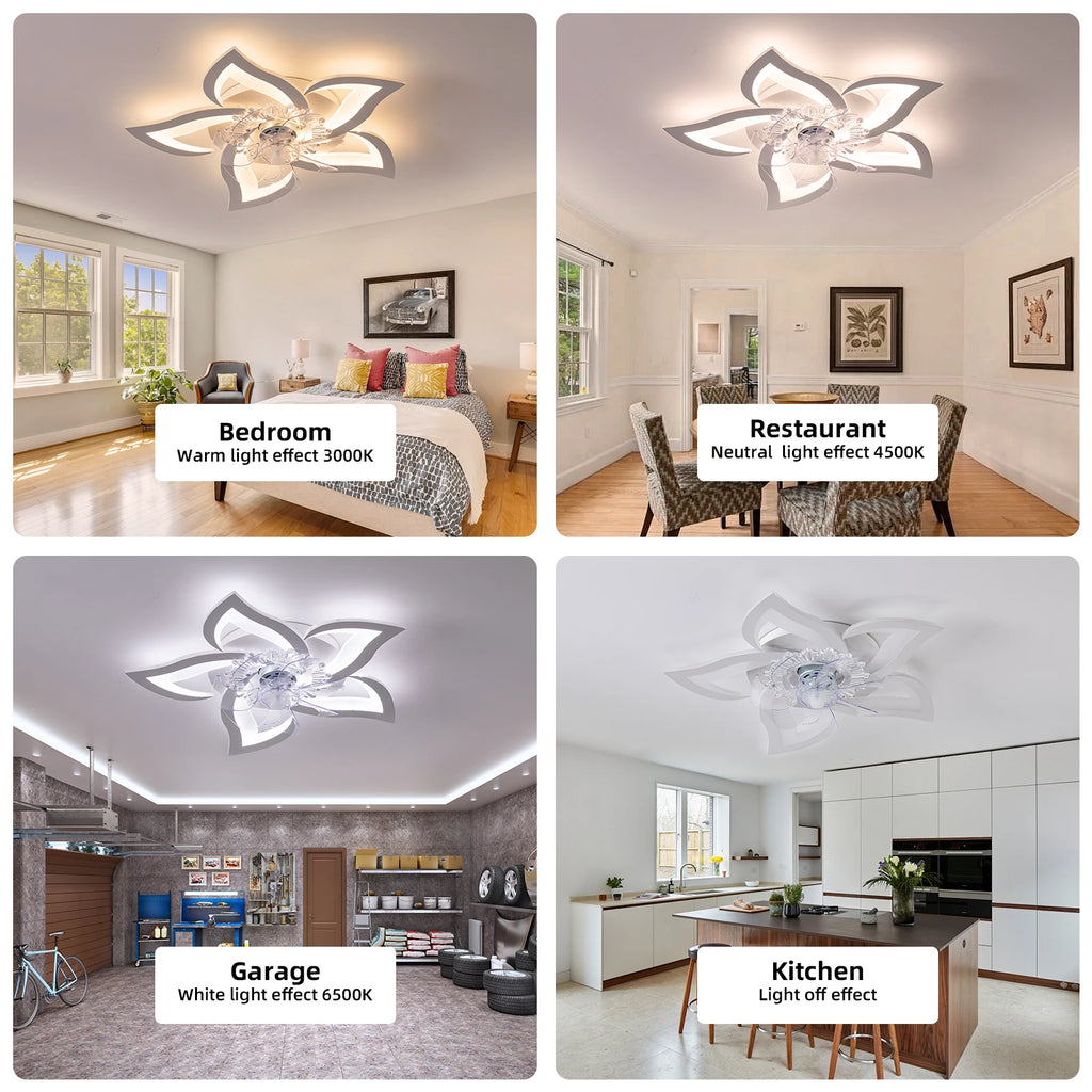 Ventilatore da soffitto a LED con luce, dimmerabile, controllo tramite app, 6 velocità, timer, 3000K-6500K