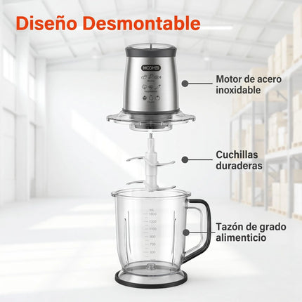 Tritatutto Elettrico 400W 1.5L con 2 Velocità, Lame in Acciaio Inossidabile, Ciotola in Plastica, Base Antiscivolo, Dispositivo di Sicurezza, per Carne, Verdure, Aglio, Frutta Secca