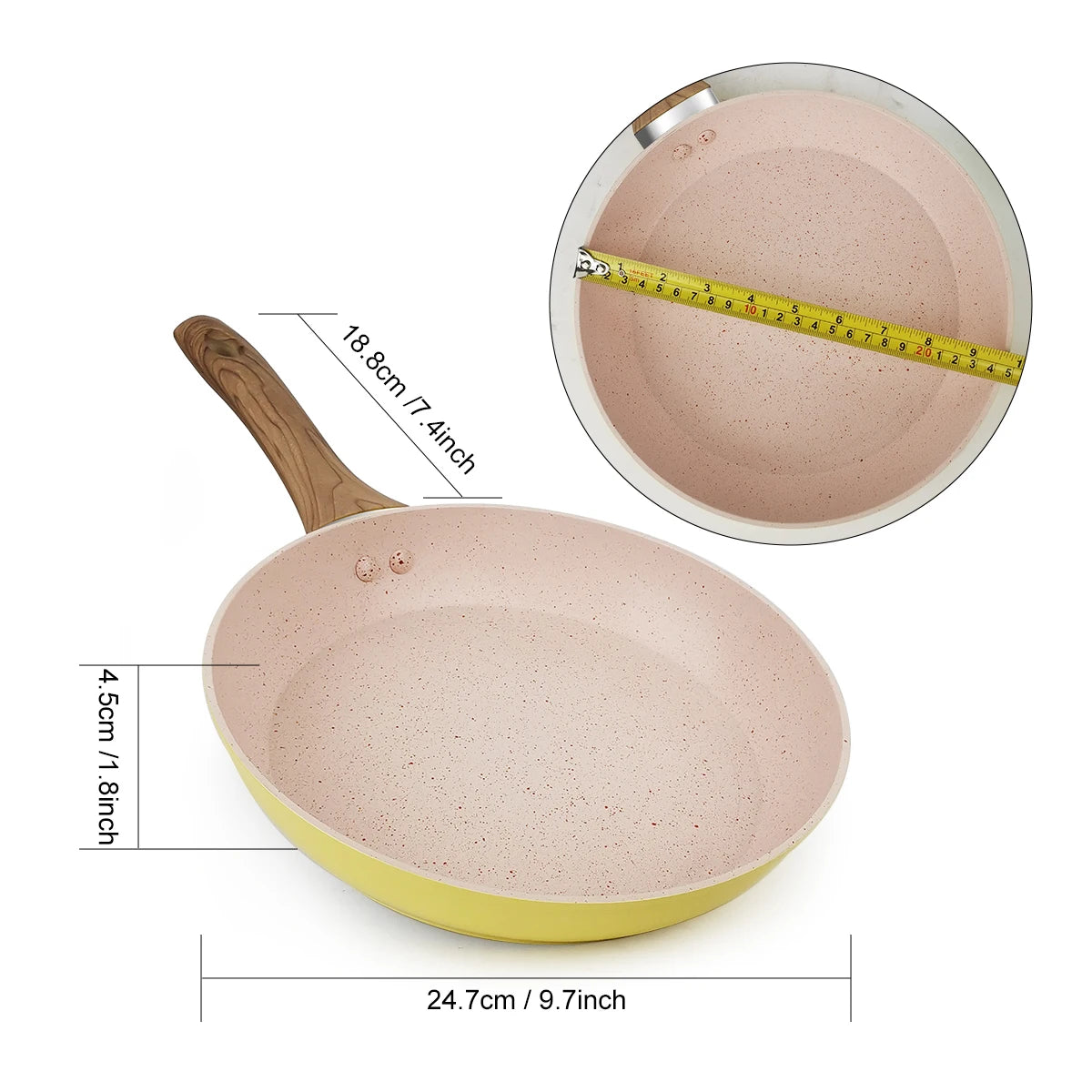 Padella colorata da 20/24/28 cm con manico in legno, padella antiaderente, padelle per frittata per pancake per tutti i fornelli, pentole da cucina per la casa