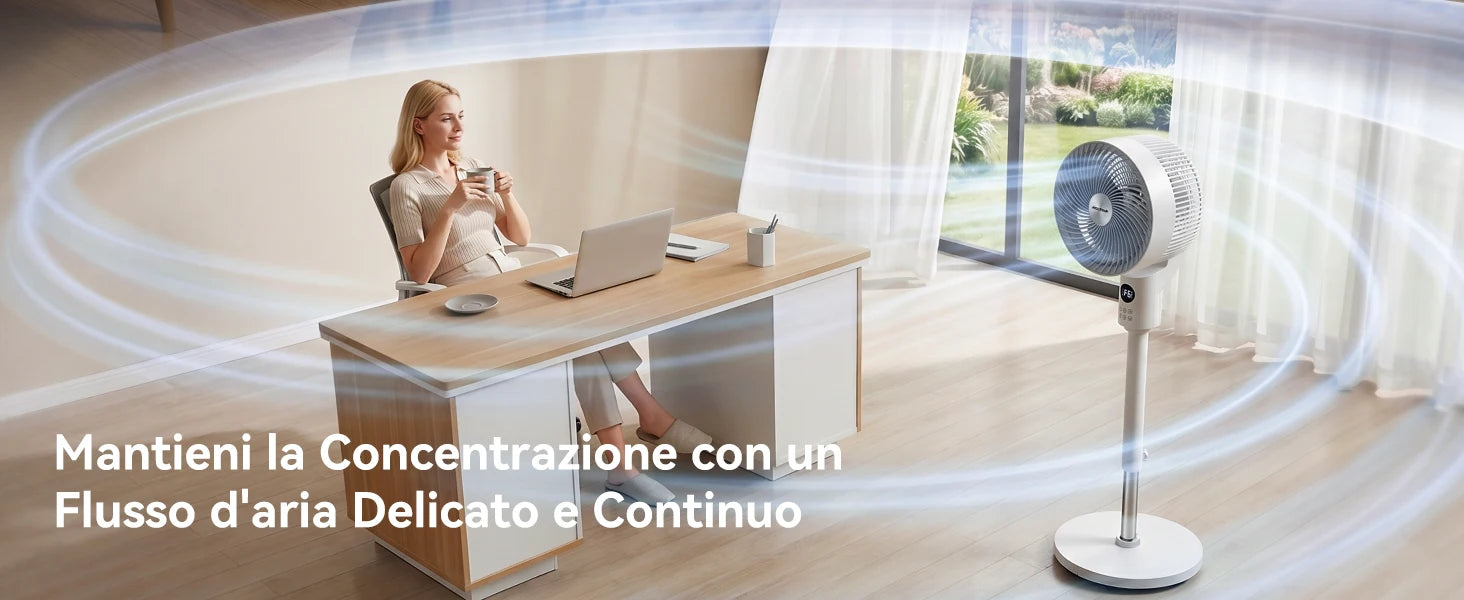 Aigostar Ventilatore a Piantana, 6 Velocità e 3 Modalità Silenzioso, Circolatore d'Aria 3D 850m³/h, Flusso 8m, Timer 12H, Altezza 100cm, Telecomando e Display Touch, Funzion Aroma per Camera e Ufficio