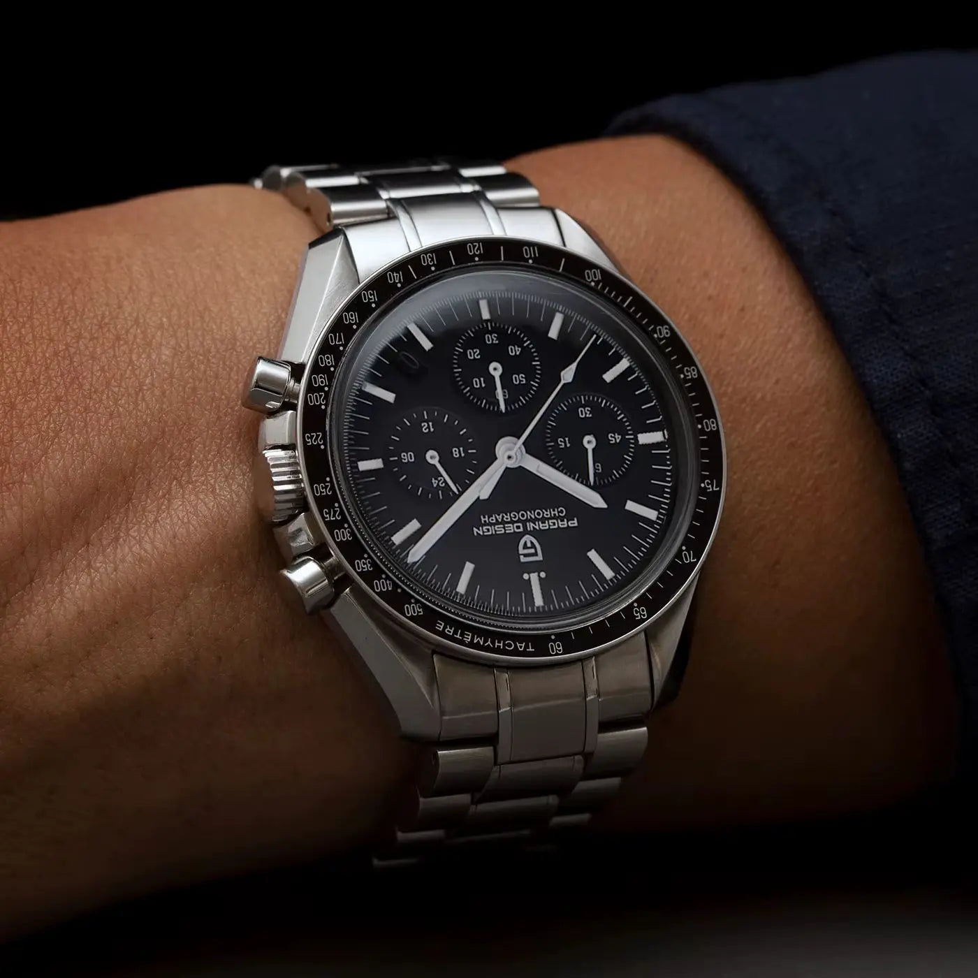 PAGANI DESIGN Orologio da Polso Uomo Luna Quarzo Cronografo Acciaio Inox Nero