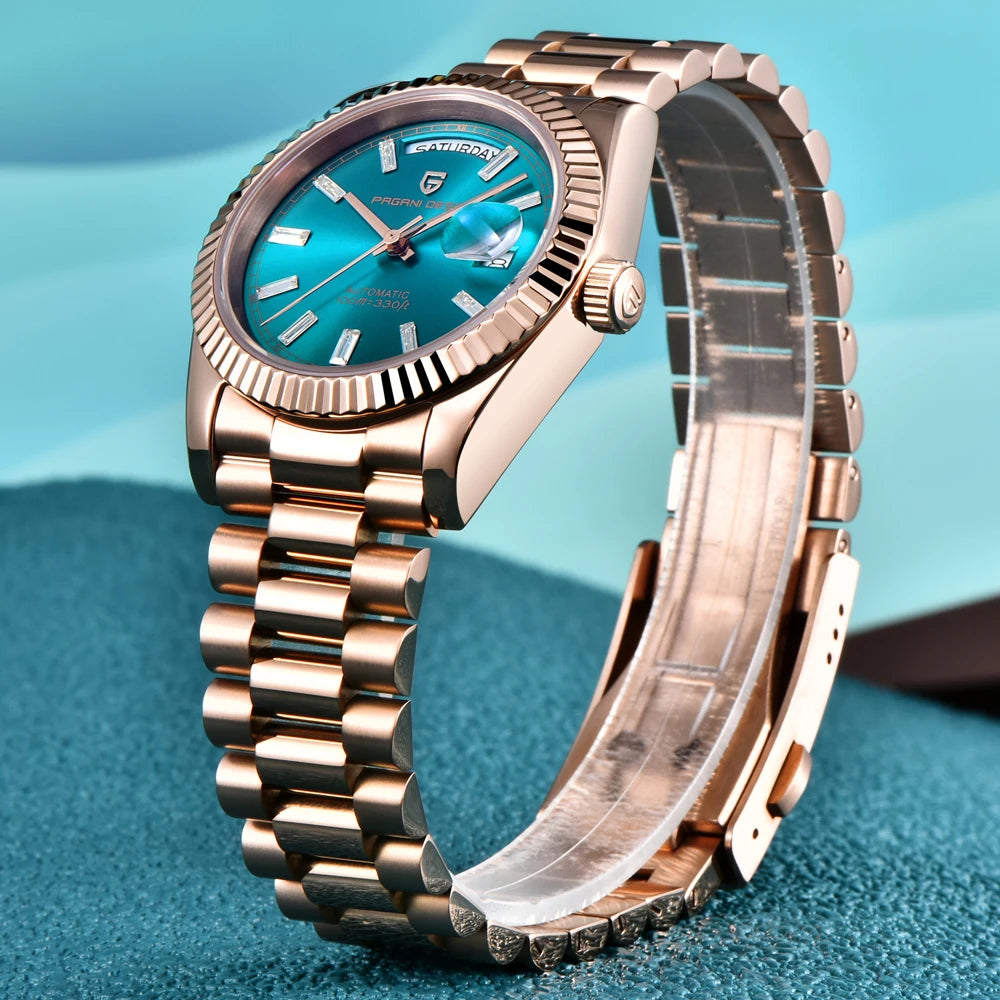 Neuer PAGANI DESIGN D36 mechanischer Luxus-Herrenuhr aus Roségold 2026, Automatik-Datumsuhr, AR-Saphirglas, lokaler Versand