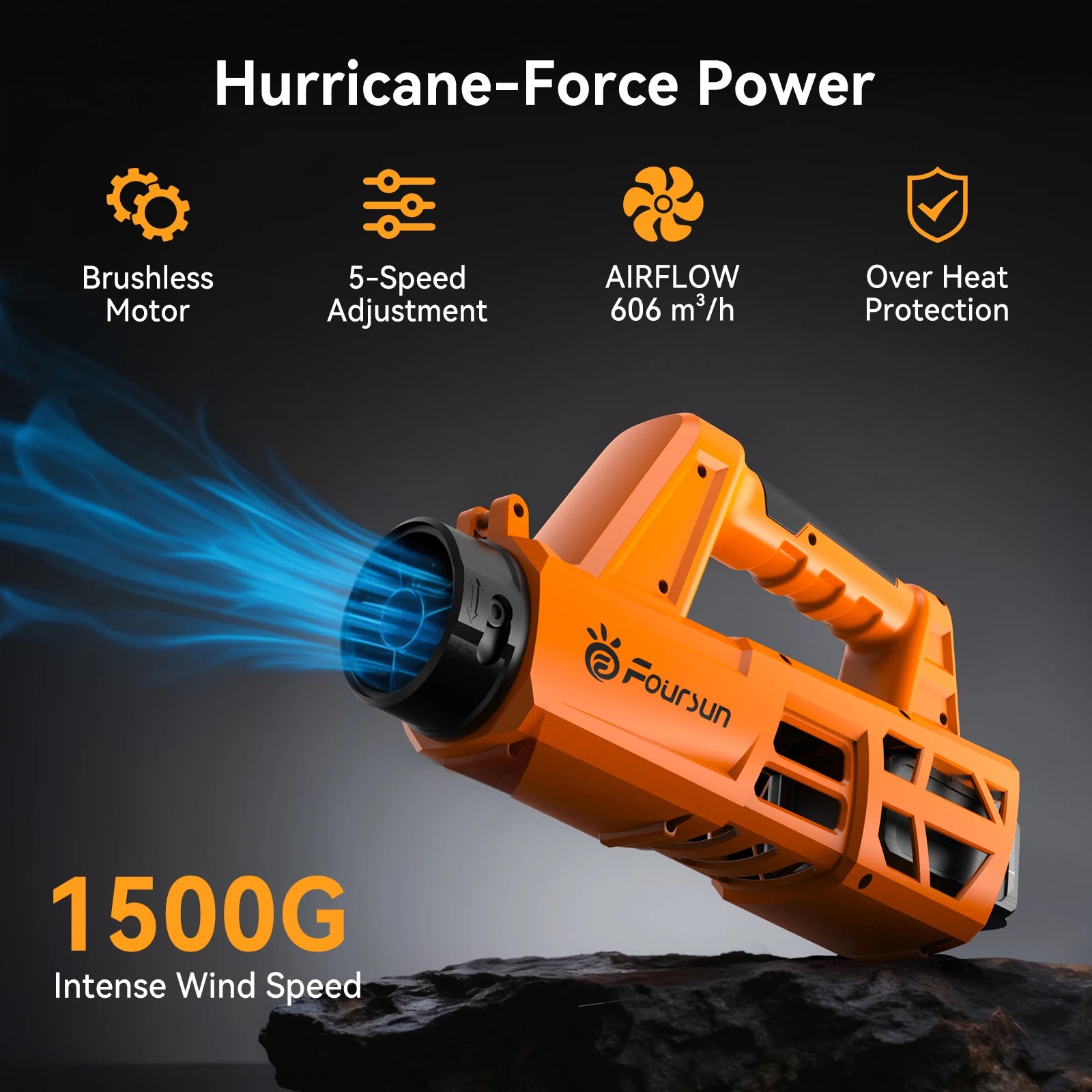Foursun LB01 Soffiatore Elettrico ad Alta Potenza, Ventilatore Turbo Brushless, Strumento per Rimozione Neve, Foglie e Polvere per Giardino, Garage, Officina e Pulizia Auto