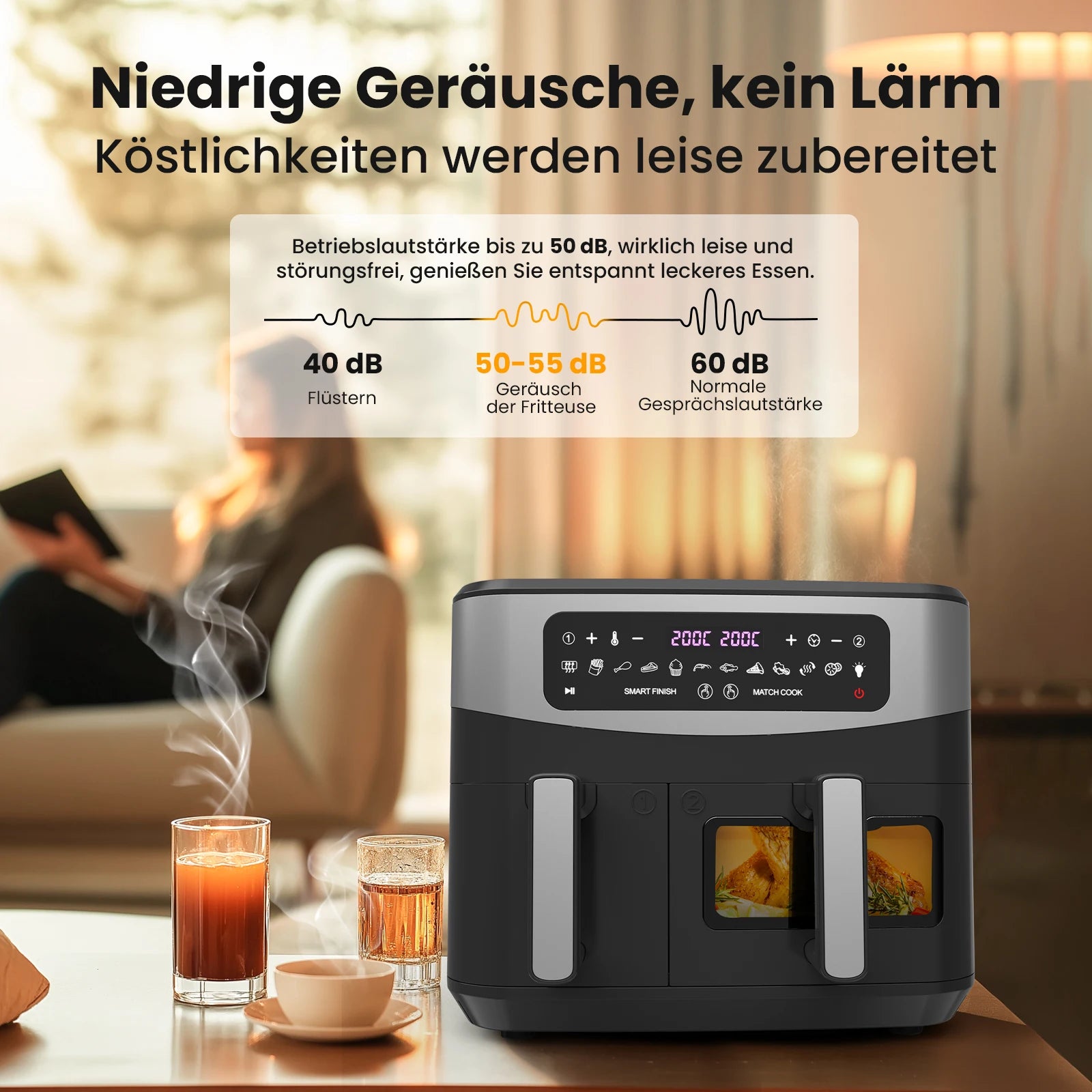 Friggitrice ad aria doppio cestello Gidgimo 10L, 2600W, nero