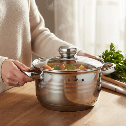 Set di Pentole Klönberg | Set di Pentole per Cucina a Induzione da 12 Pezzi | Acciaio Inossidabile | Coperchi in Vetro Temperato | Maniglie Comode | Varie Misure | Resistente ai graffi | Lavorazione di alta qualità