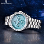 PAGANI DESIGN Herrenuhr Ice Blue, Luxus-Quarzuhr für Herren, Chronograph mit AR-Saphirglas, Leuchtend, Lokaler Versand