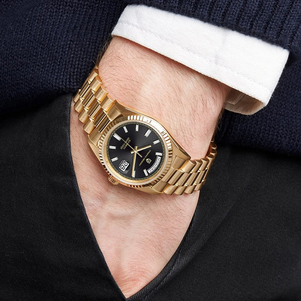 Neue PAGANI DESIGN Luxus-Herrenuhr add36 Goldfarben 2026, automatische mechanische Uhr mit AR-Saphirglas, Edelstahlgehäuse, Datumsanzeige, Armbanduhr
