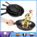 Set di 4 padelle in ghisa non rivestita da 14/16/20/26 cm, compatibili con tutti i tipi di fornelli, padella antiaderente in ghisa resistente per friggere, grigliare e brasare, con distribuzione uniforme del calore.