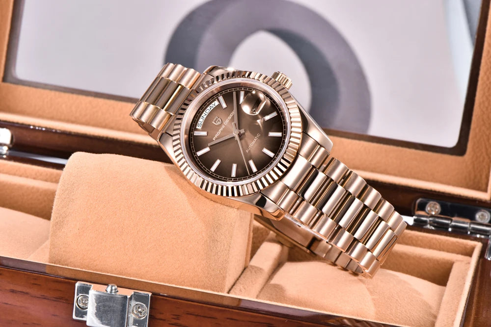 Luxuriöse PAGANI DESIGN D36 Herrenuhr, Automatik mit Meteoriten-Zifferblatt, mechanisches Armband, Saphirglas, wasserdicht, lokaler Versand
