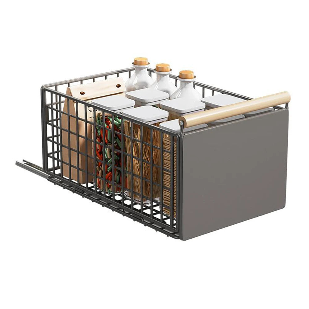 Ausziehbarer Organizer mit Holzgriff, Push-Pull-Auszugskorb für Schrank, klappbarer Schubladenauszug, Abtropfgestell für Küchenspüle/Badezimmer